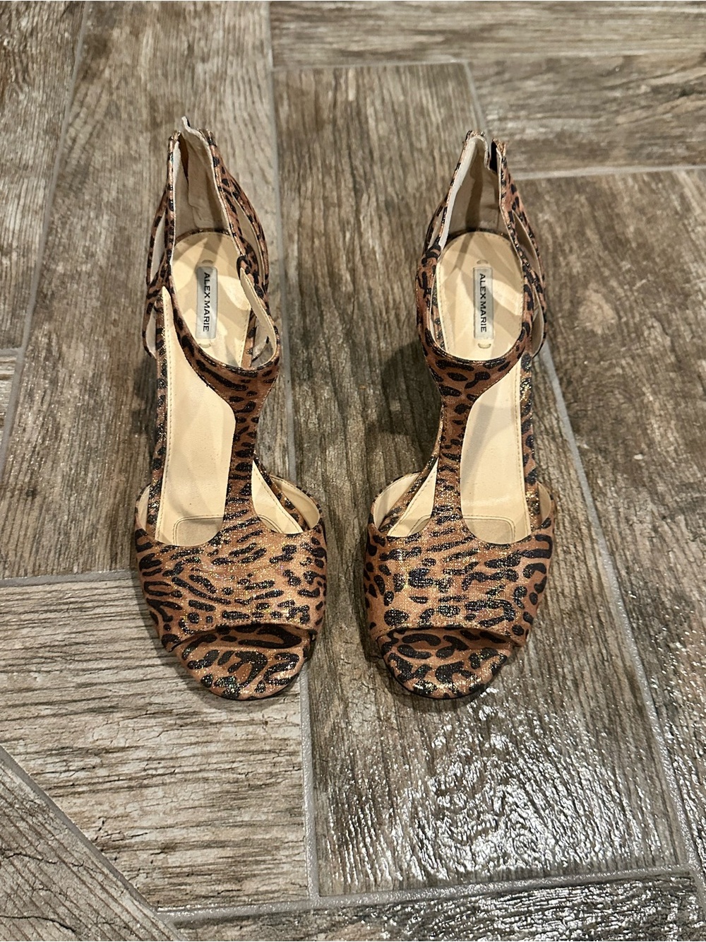 Alex Marie Leopard Print T-Strap Kitten Heels - Brown